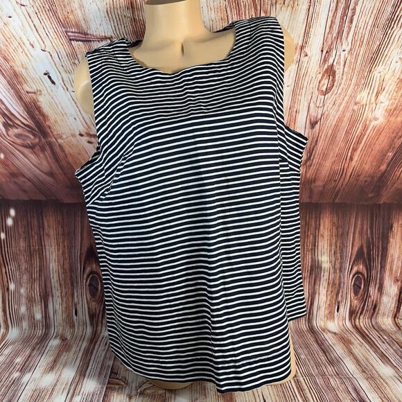 Liz Claiborne Tops - Liz Claiborne Size X Large Blue White Linen Blend Stripe Sleeveless Tank Top